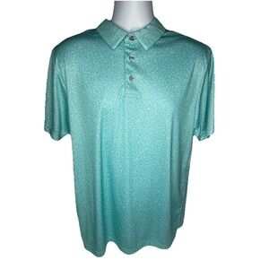 PGA Tour Pro Series Mens Large Teal White Dot Print Athletic Fit Golf Polo Shirt